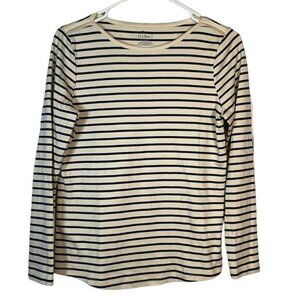 L.L.Bean Tan Navy Stripe Long Sleeve Crewneck Pullover Shirt Small EUC #1322-AZ